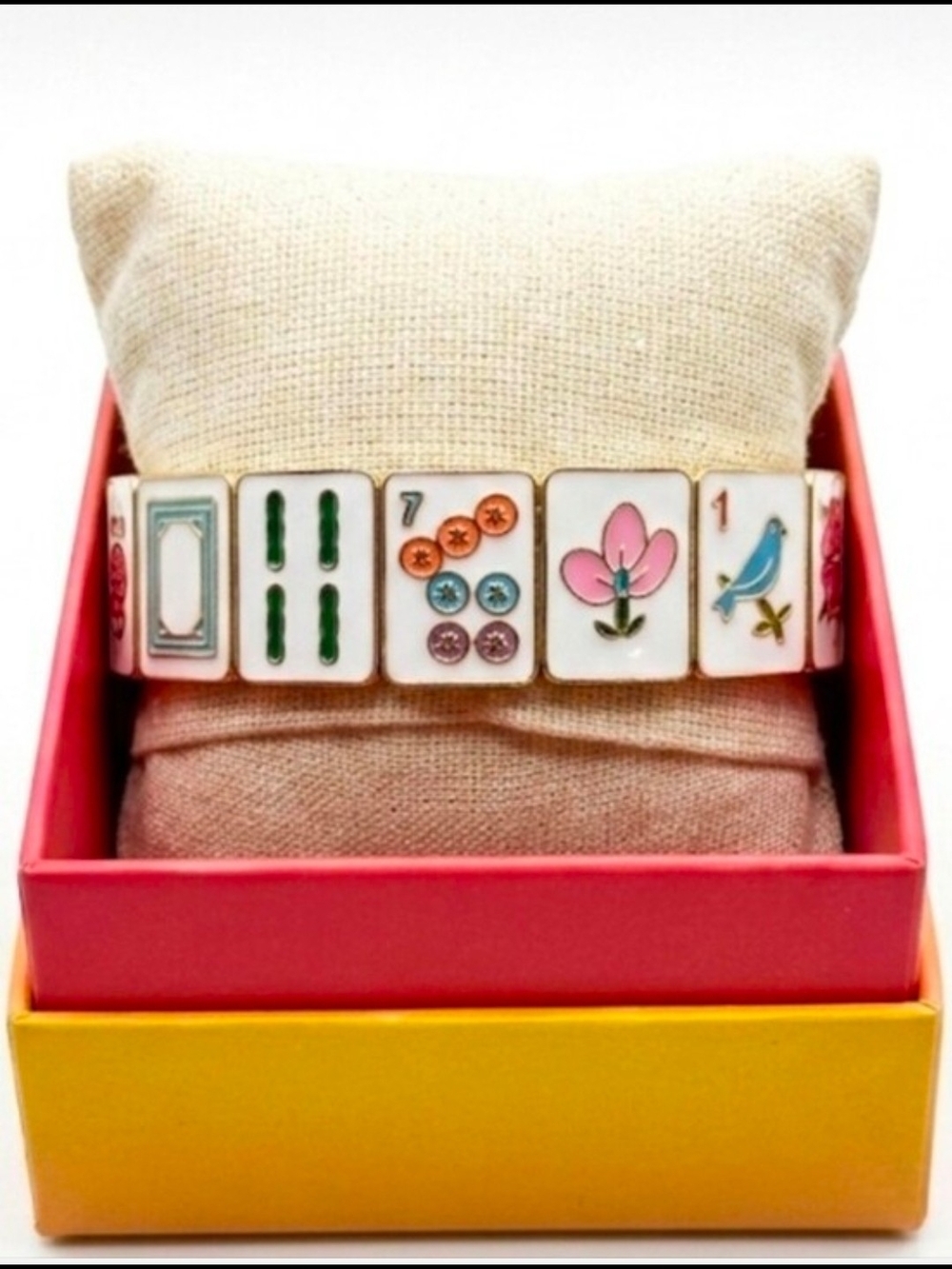 👉✨️ Piper K Colorful Mahjong Tile Stretch Bracelet - Floral & Bird Motifs